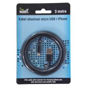 USB kabl sa micro USB i iPhone priključkom, 3 met