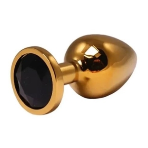Metalni analni plug zlatni sa crnim kristalom, Veličina M, 1062