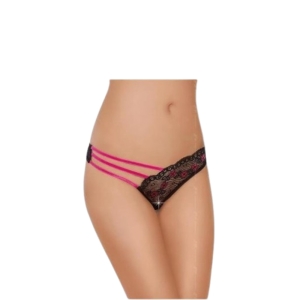 SoftLine tanga gaćice crno - pink sa trakama i čipkom, S/M, 785