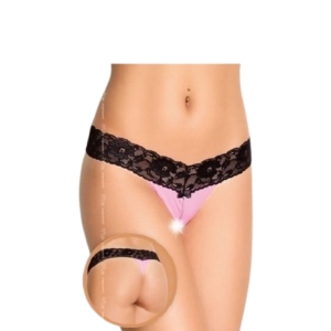SoftLine pink tange sa otvorom i crnom čipkom, S/M, 472